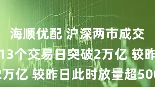 海顺优配 沪深两市成交额连续第13个交易日突破2万亿 较昨日此时放量超500亿
