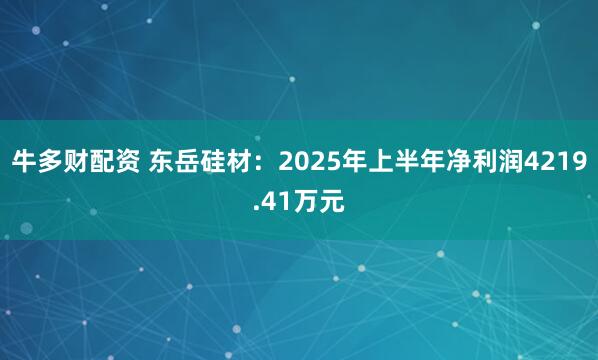 牛多财配资 东岳硅材：2025年上半年净利润4219.41万元