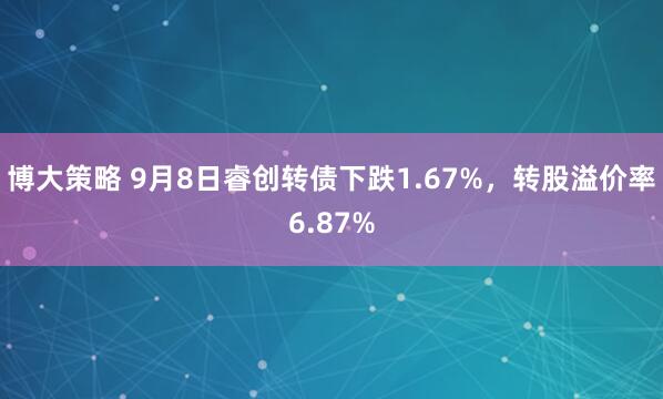博大策略 9月8日睿创转债下跌1.67%，转股溢价率6.87%